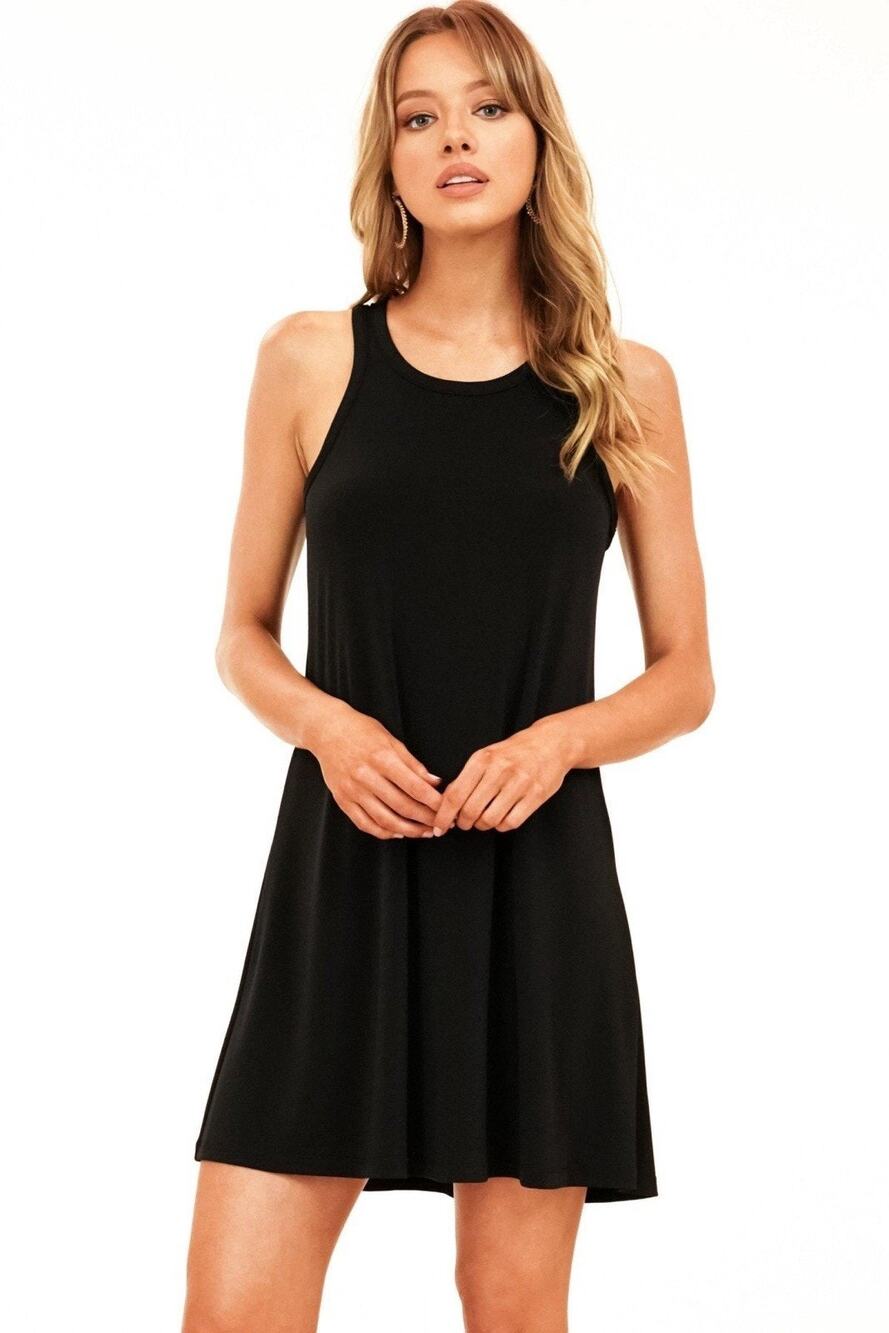 Veronica M. Women Black Casual ITY Swing Dress Size small LBD layering Tank